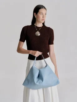Harlow Slouch Mono Tote - Dusty Blue