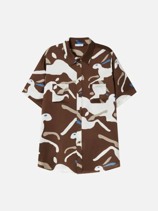 Short Sleeve Boyfriend Shirt - Rabbit Dark Earth